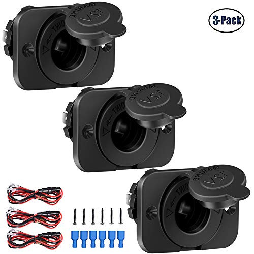 3 Pack Cigarette Lighter Socket adapter Car Power Outlet Socket Receptacle 12V Waterproof Plug with Wire Fuse DIY Kit By ZHSMS