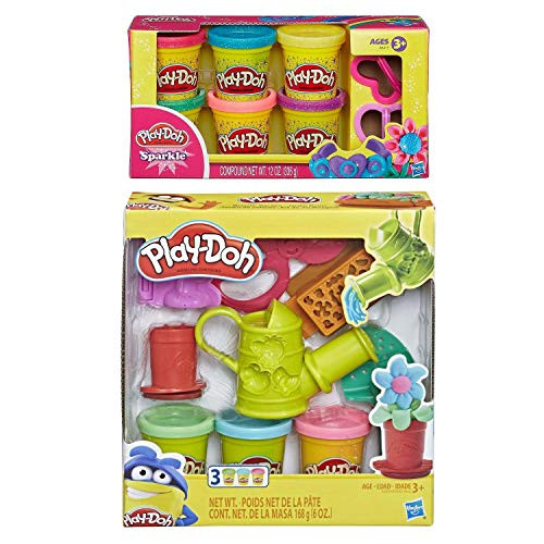 PD Play Doh Growin Garden Gardening Play Set + Play Doh Sparkle Compound Bundle