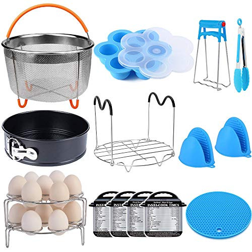 15 Pieces Pressure Cooker Accessories Set Compatible with Instant Pot Accessories 6 qt 8 Quart - Steamer Basket, Springform Pan, Stackable Egg Steamer Rack, Egg Bites Mold, Kitchen Tongs & More