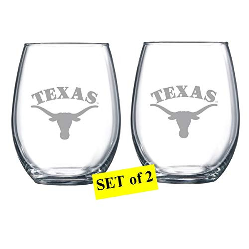 Texas Longhorns Etched Satin Frost Logo Wine or Beverage Glass Set of 2
