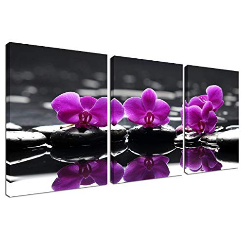 Flower Painting Wall Art Canvas - Modern Picture Frame Purple Orchid Black Stone Floral Wall Decorations for Living Room Home Kitchen Bedroom Farmhouse Decor Spa Poster Zen Print 3 Panel Set 12''x16'' Flower Painting Wall Art Canvas - Modern Picture Frame Purple Orchid Black Stone Floral Wall Decorations for Living Room Home Kitchen Bedroom Farmhouse Decor Spa Poster Zen Print 3 Panel Set 12''x16''