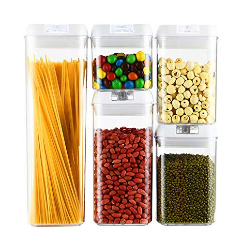 Airtight Food Storage Containers, Hi-QTool Kitchen Plastic Bpa Free Cereal Container, Set of 5 for Pantry Organization and Storage