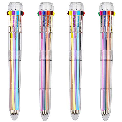 HeTaoCat Multicolor Pens 3 Pack 0.5mm 10-in-1 Retractable Ballpoint Pens - 10 Colors Transparent Barrel Ballpoint Pen for Office Supplies (0.5)