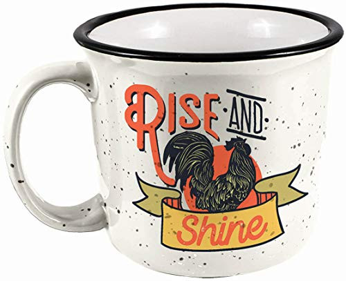 Spoontiques Rise and Shine Camper Mug, 14 ounces, White