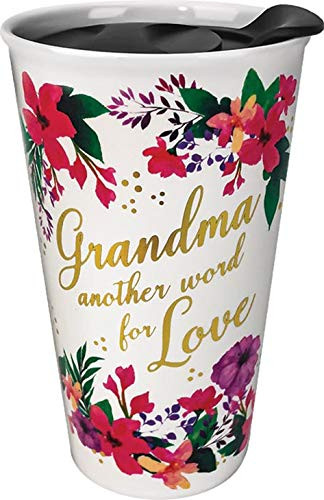 Spoontiques Grandma Ceramic Travel Mug, 10 oz, White