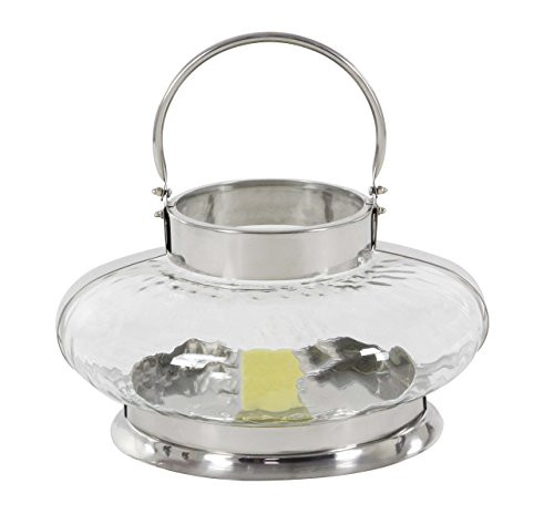 Deco 79 89774 Glass Stainless Steel Candle Lantern, 14" x 15", Silver/Clear