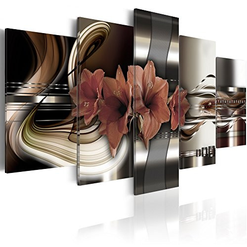 Konda Art - Red Floral Canvas Art Prints Wall Artwork 5 Panels Modern Flower Painting Decorations for Living Room Framed Ready to Hang (40"x20")