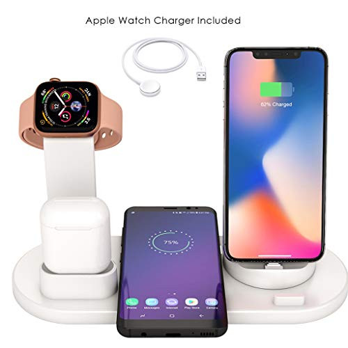 BENA Wireless iPhone Charger, 4 in 1 Charging Station for Apple Watch and AirPods, Charging Station for Multiple Devices, Qi Fast Wireless Charging Stand Compatible iPhone X/XS/XR/Xs Max/8/8 Plus