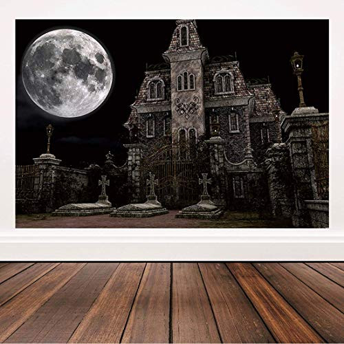 Bellimas Dark Nights Moon Graveyard Castle Backdrop Thrillers Horrors Themed Party Halloween Background Vampire Party Easter Photography Wall Props 6x4ft