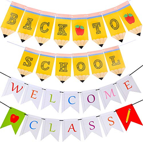 Back to School Banner Pencil Banner Welcome Banner for First Day of School Kindergarten Classroom Party Decorations