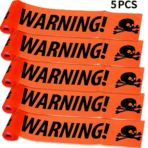 5 Pieces Halloween Warning Tapes Caution Tapes Skull Warning Strips Halloween Danger Tapes for Halloween Haunted House Party Decoration