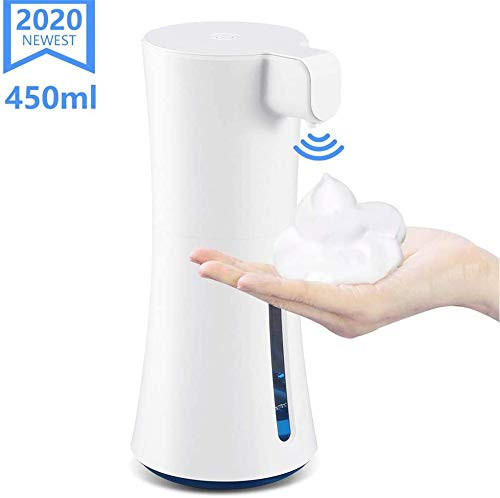 CarrieCathy Automatic Foaming Soap Dispenser 450ml/15.2oz Liquid Touchless Infrared Motion Sensor Countertop Hand Free Auto Smart Soap Dispenser for Bathroom Kitchen Office, Battery Operated, White