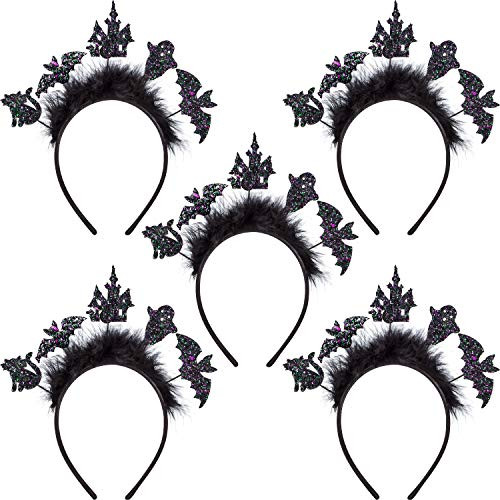 WILLBOND 5 Pieces Halloween Glitter Headbands Bat Cat Sequin Hair Hoop Halloween Party Costumes for Women Girls?Cosplay, Photo Booth Party Accessories