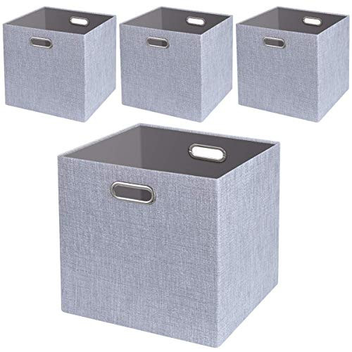 Foldable Storage Bins,13x13 Storage Cubes Basket Containers for Shelf Cabinet Bookcase Boxes,Thick Fabric Drawers,4pcs, Sliver Grey (Renewed)