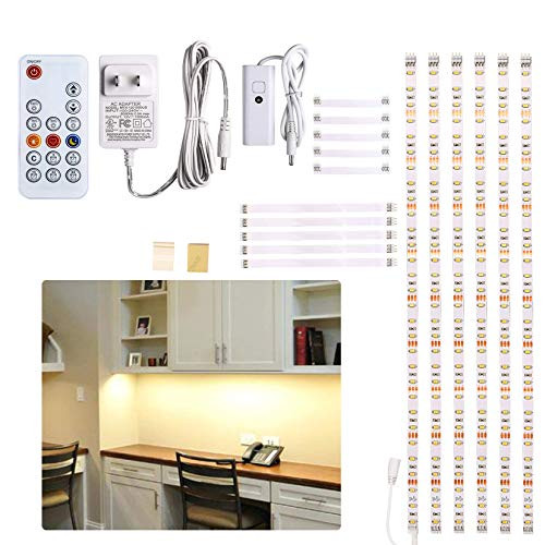 Under Cabinet LED lighting kit, 6 PCS LED Strip lights with Remote Control Dimmer and Adapter, Dimmable for Kitchen Cabinet,Counter,Shelf,TV Back,Showcase 6000K White, Super Bright 9.8 ft (Renewed)
