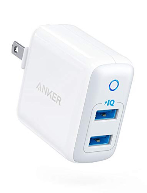 Anker Dual USB Wall Charger, PowerPort II 24W, Ultra-Compact Travel Charger with PowerIQ Technology and Foldable Plug, for iPhone XS/Max/XR/X/8/7/6/Plus, iPad Pro/Air 2/mini 4, Galaxy S9/S8/+(Renewed)