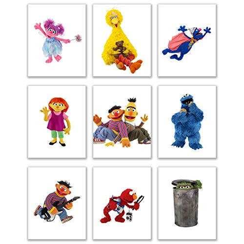 Sesame Street Art Prints - Set of Nine (8 x 10 inches) Photos - Grover Bert Ernie Big Bird Elmo Abby Julia Oscar The Grouch Cookie Monster