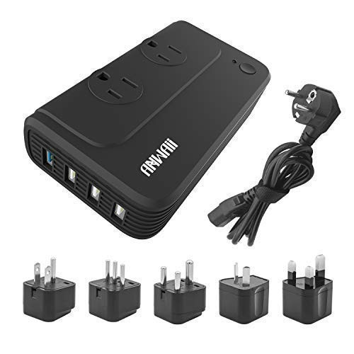 Anwaii Power Step Down 220V to 110V Voltage Converter with 4-Port USB International Travel Adapter and UK/IT/US/AU/in/EU Worldwide Plug Adapter Use for US Appliances Overseas