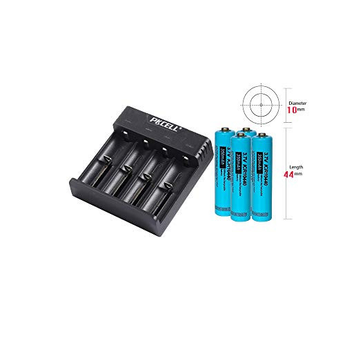 3.7V 10440 Lithium Ion Rechargeable Battery 4pc+ Charger for ICR10440 ICR18500