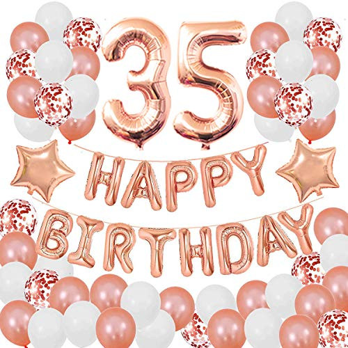 Succris 35TH Birthday Decorations for Girls and Women 35th Birthday Decorations 35 Years Old Birthday Party Supplies Happy Birthday Banner Rose Gold Confetti Balloons Rose Gold