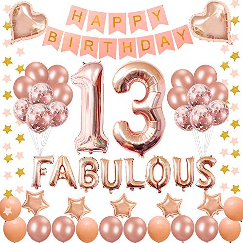Succris 13RD Birthday Decorations - for 13 Years Old Birthday Party Supplies pink Happy Birthday Banner Rose Gold Confetti balloons Number 13 Star balloons and fabulous rose Succris 13RD Birthday Decorations - for 13 Years Old Birthday Party Supplies pink Happy Birthday Banner Rose Gold Confetti balloons Number 13 Star balloons and fabulous rose