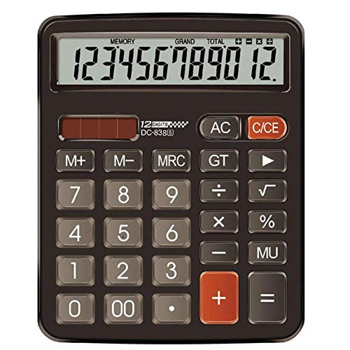 Calculator, ONXE Standard Function Electronics Desktop Calculators, Dual Power, Big Button 12 Digit Large LCD Display, Handheld for Daily and Basic Office (Black)