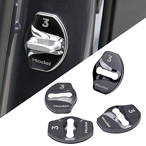 Fit Tesla Model 3 Door Latch Lock Cover Model Y Door Latch Lock Cover latches Stainless Steel Accessories 4 Pieces (Black)