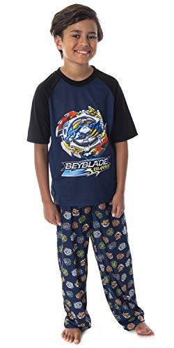 Beyblade Burst Boys' Wizard and Spinner Tops 2 Piece Pant/Raglan Pajama Set (Small 6/7)