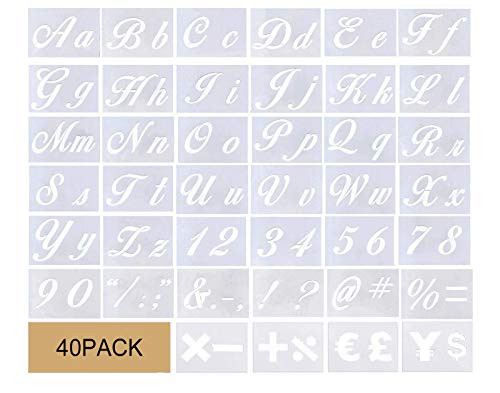 YYaaloa 40pack Letter Stencils, Alphabet Templates, Alphabet Stencils Reusable Plastic Art Craft Stencils with Numbers and Signs (40 Pack)