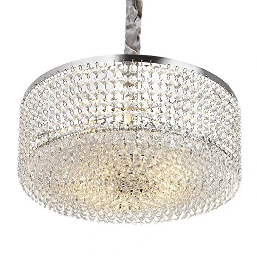 Luxurious Crystal Chandelier with Circle Shape Crystal Lighting Fixture Pendant Lighting for Dining Room Bedroom Living Room Bathroom 3 E26 LED Bulbs H5.7 in x W15.5 in (Clear/Chrome)