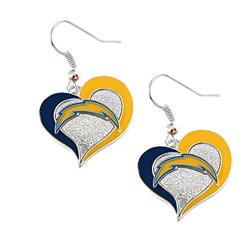 NFL San Diego Chargers Sports Team Logo Swirl Heart Shape Dangle Earring Set