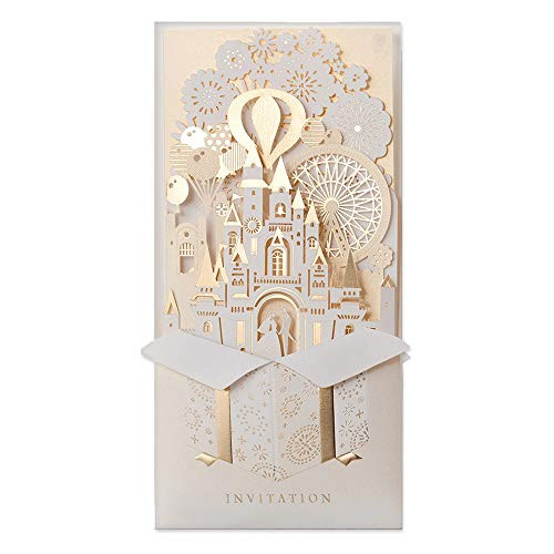 JOFANZA 20 Pieces Laser Cut Wedding Invitations Cards 3D Fairy Gold Gilding Bride and Groom in Castle Invitation for Engagement Bridal Shower Anniversary Marriage Mr Mrs Invites (Set of 20pcs)