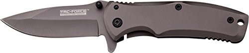 TF-848-MC Tac Force TF-848 Spring Assist Folding Knife, Grey Titanium Straight Edge Blade, Grey Handle, 3.5" Closed