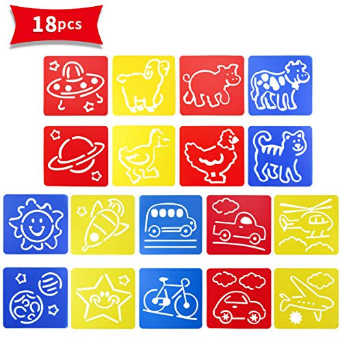 Owevvin 3 Sets 18 Pieces Colorful Drawing Template Kit, Drawing Paint Stencil Templates for Kids,Plastic Washable Shape Stencils, Drawing Spraying Templates