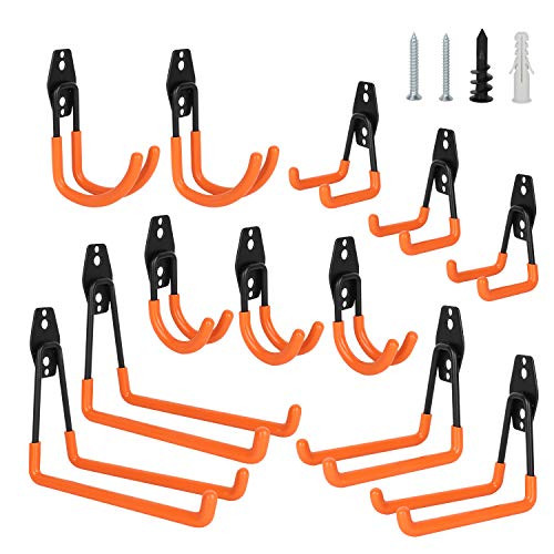 12-pack Garage Hooks, EBESTauto Heavy Duty Steel Garage Storage Utility Hooks & Hangers Hooks Garage Tool Storage Organizer for Organizing Power Tools, Ladders, Bulk items, Bikes, Ropes