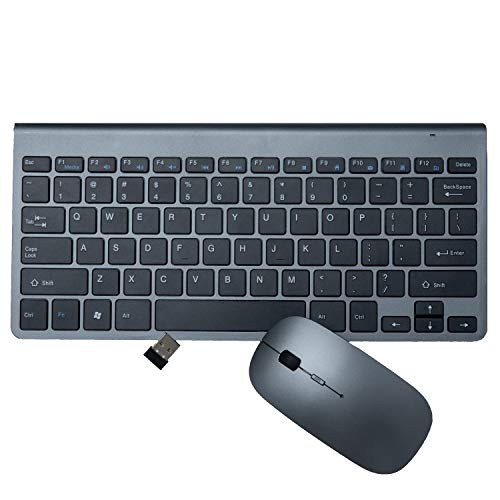 Wireless Keyboard and Mouse Combo 2.4G USB Wireless Mini Multimedia Keyboard Mouse Set 1600DPI Optical Mice for Laptop PC TV-Gray and Black English Layout