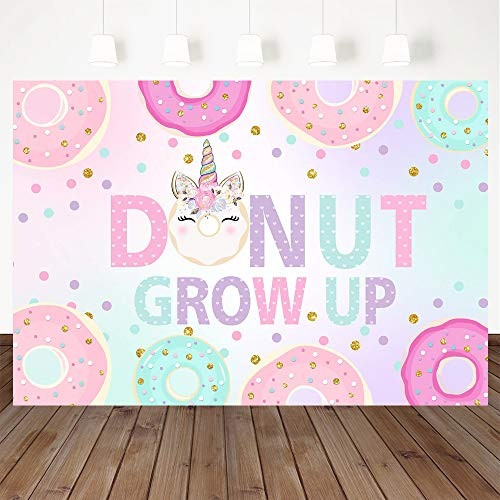 Avezano Donut Grow Up Birthday Party Backdrop, Unicorn Donut Birthday Party Decorations Donut Girl Birthday Party Banner Photography Background (7x5ft Vinyl) Avezano Donut Grow Up Birthday Party Backdrop, Unicorn Donut Birthday Party Decorations Donut Girl Birthday Party Banner Photography Background (7x5ft Vinyl)