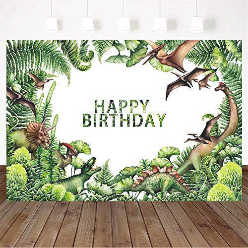 Avezano Dinosaur Theme Birthday Backdrop Green Leaves Birthday Party Background 5x3ft Vinyl Boy's Roar Birthday Party Banner Decor Photo Booth Background