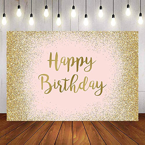 Avezano Pink Rose Gold Backdrop 6x4ft Happy Girls Birthday Party Background Sweet 16th Birthday Photography Backdrops Golden Glittering Women Bday PhotoBooth Props