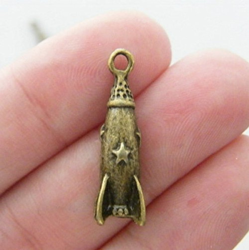 6 Rocket Charms 24x9x9mm Antique Bronze Tone 3D (CB092)