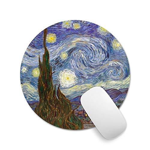 VISUO Gaming Mouse Pad,Non-Slip and Waterproof Rubber Mouse Pad with Pretty Design,Beautiful Mouse Pads for Laptops & Office Computers ?Van Gogh Mousepad 7.9x7.9 Inch? Starry Night
