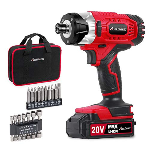 Impact Driver Kit, 1590 in-lbs 20V MAX Cordless 1/4" Hex Impact Drill, Variable Speed, with 14Pcs Sockets, 10Pcs Driver Bits and Tool Bag, Avid Power