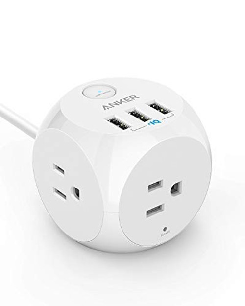 Power Strip with USB, Anker PowerPort Cube with 3 Outlets and 3 USB Ports, 5 ft Extension Cord, Overload Protection for iPhone XS/XR (Renewed)