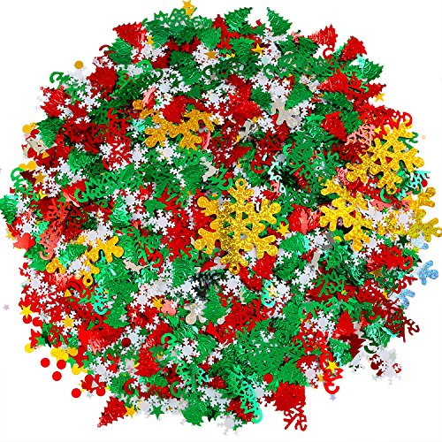 Resinta 150g/7500 Pieces Christmas Table Confetti Christmas Design Confetti Pentagram, Elk, Snowflake, Santa, Pine, Sequin, Merry Christmas Alphabet Confetti Bright Christmas Party Decoration