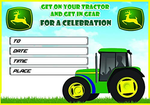 Tractor Invitation Cards  20 Fill-in Invites for Kids Birthday Bash and Theme Party, 10X15 cm, Postcard Style