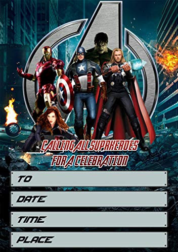 Avengers Invitation Cards  25 Fill-in Invites for Kids Birthday Bash and Theme Party, 10X15 cm, Postcard Style