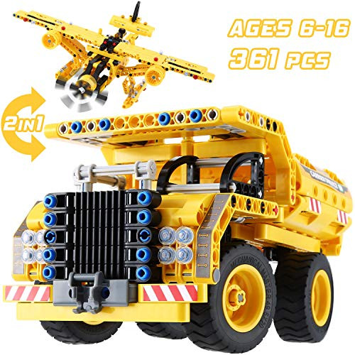 KeepRunning 2in1 STEM Construction Engineering Building Kits, Dump Truck & Airplane Blocks Build Set for 7, 8, 9, 10 Year Old, Educational STEM Learning Sets for Kids Gift