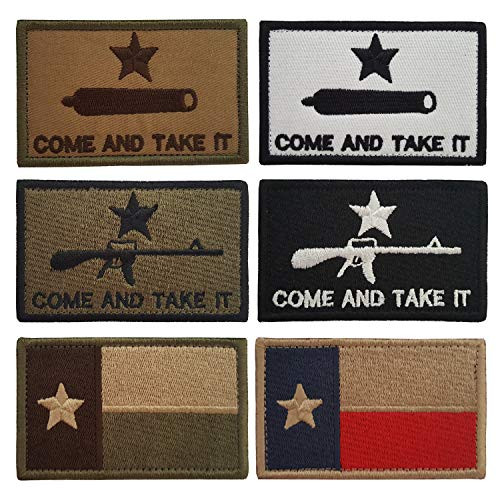 Lightbird 6 PCS Come and Take It & Texas State Flag Tactical Patches, High Density Embroidered Military Morale Decorative Patch