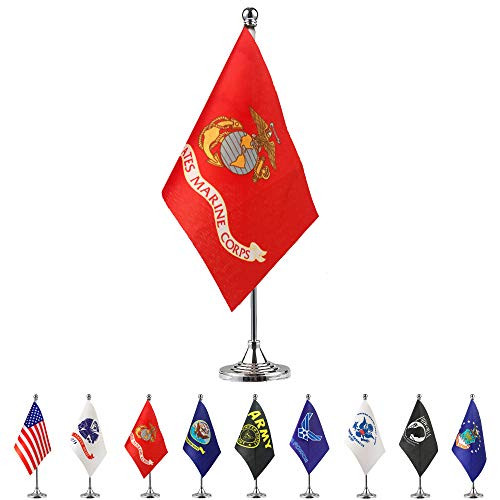 TSMD US Marine Corps Desk Flag Small Mini United States Military Table Flags with Stand Base,Decorations Supplies for Army Party Events Celebration