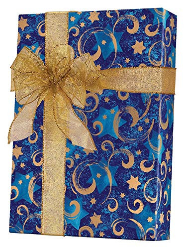 Star of David Swirled Hanukkah Gift Wrapping Paper Flat Sheet - 24" x 6'